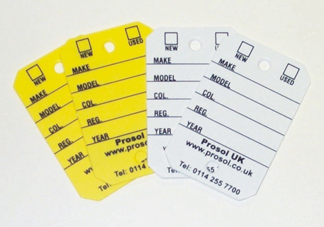 +CAR DEALER 250 NEW POLY KEY TAGS WITH RINGS MARKERS YELLOW 